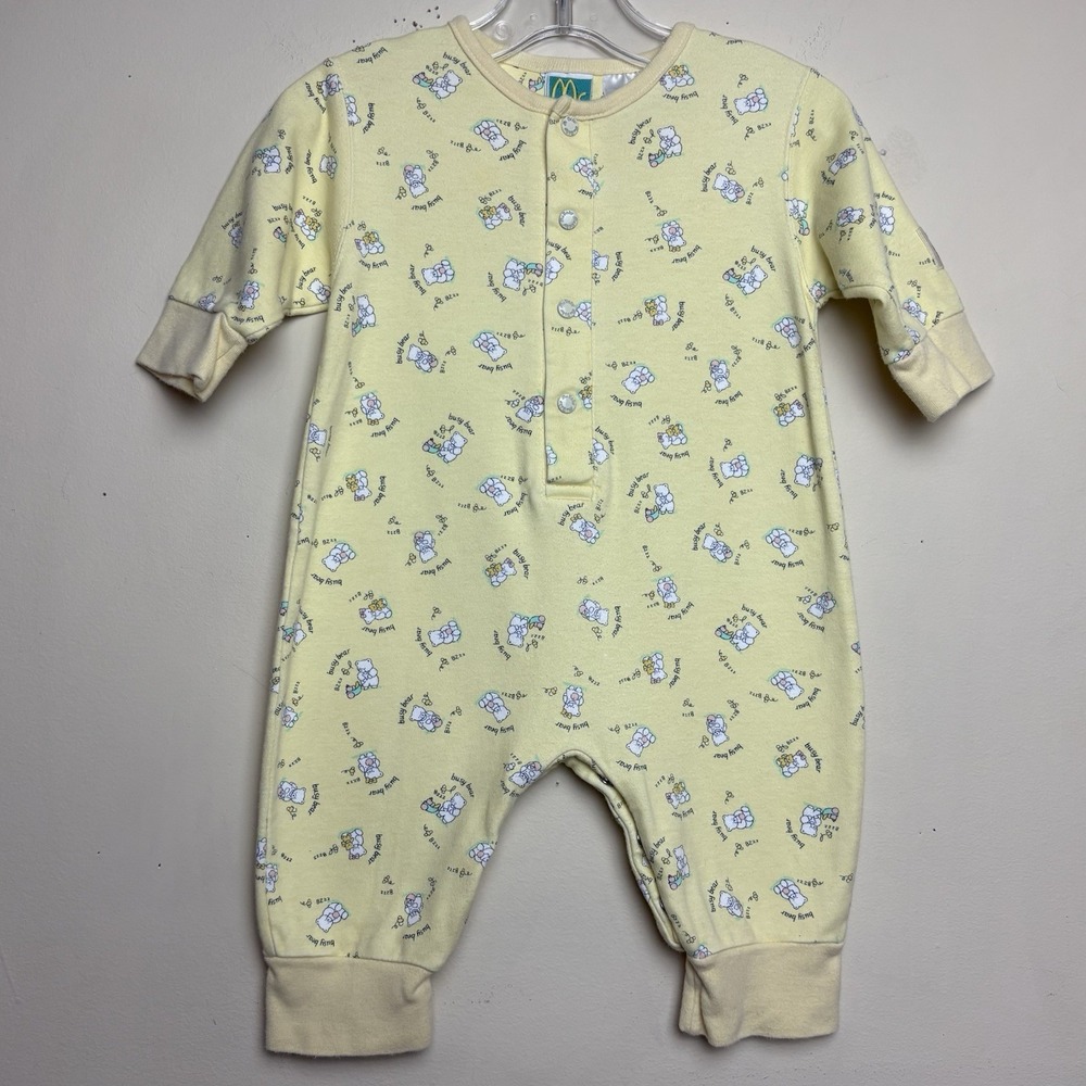 McKids Yellow And White Busy Bear Bee 90s Romper Sleeper Size 6-9 Months